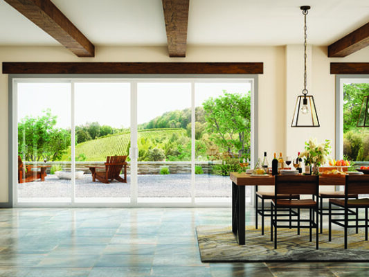 A wall of Milgard patio doors