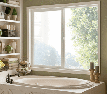 Style Line window in bathroom.