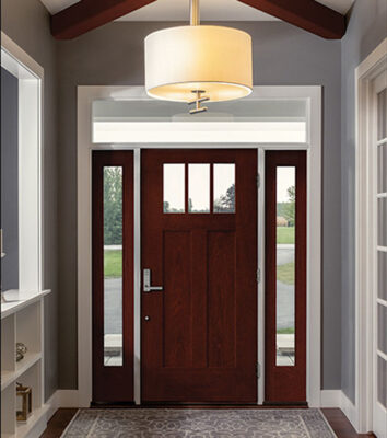 Therma-Tru feberglass entry door offers a variety of decorative glass.