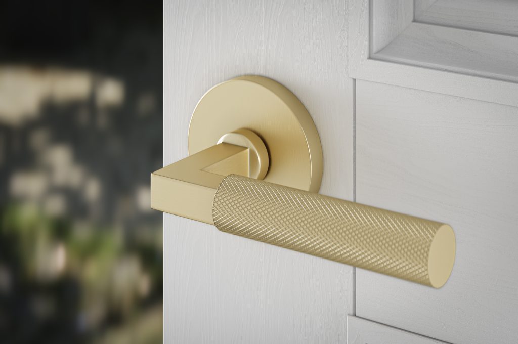 1255_Knurled_Bauhaus_Lever_on_BA-Rose_Brass_Satin_Brass_finish_Lifestyle